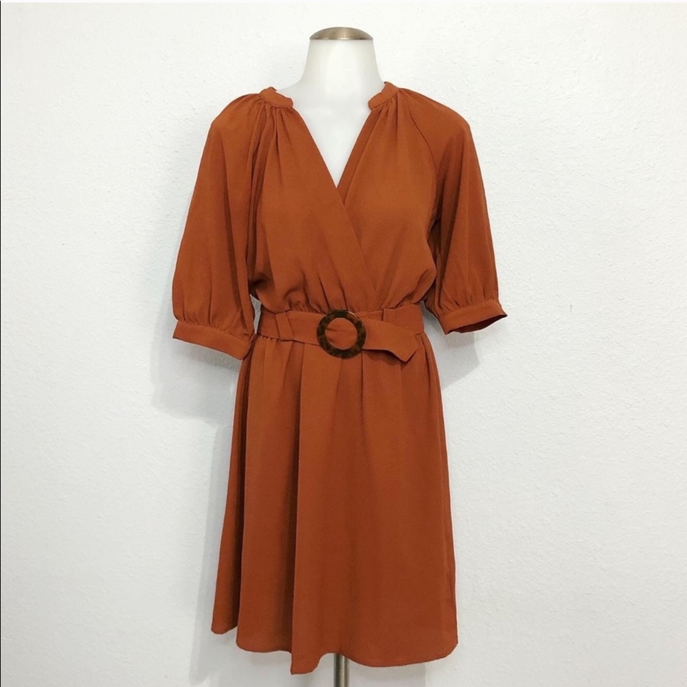 XS Burnt Sienna Monteau Dress with Tortoise Belt